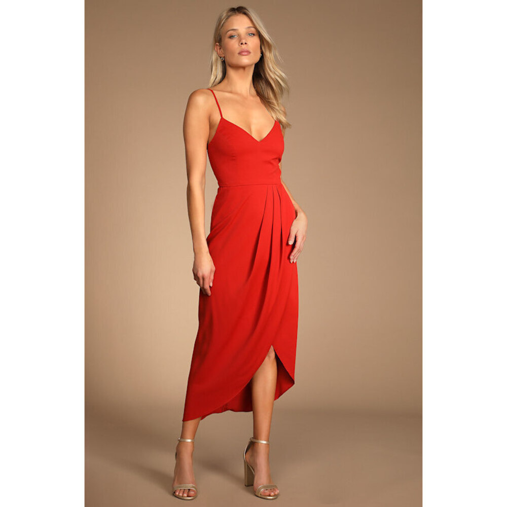 Lulus Reinette Rust Red Midi Dress - Size XL